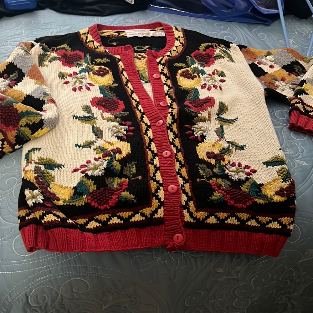 Bloomingdales Floral Hand Knit Lauren Hansen Cardigan Sweater